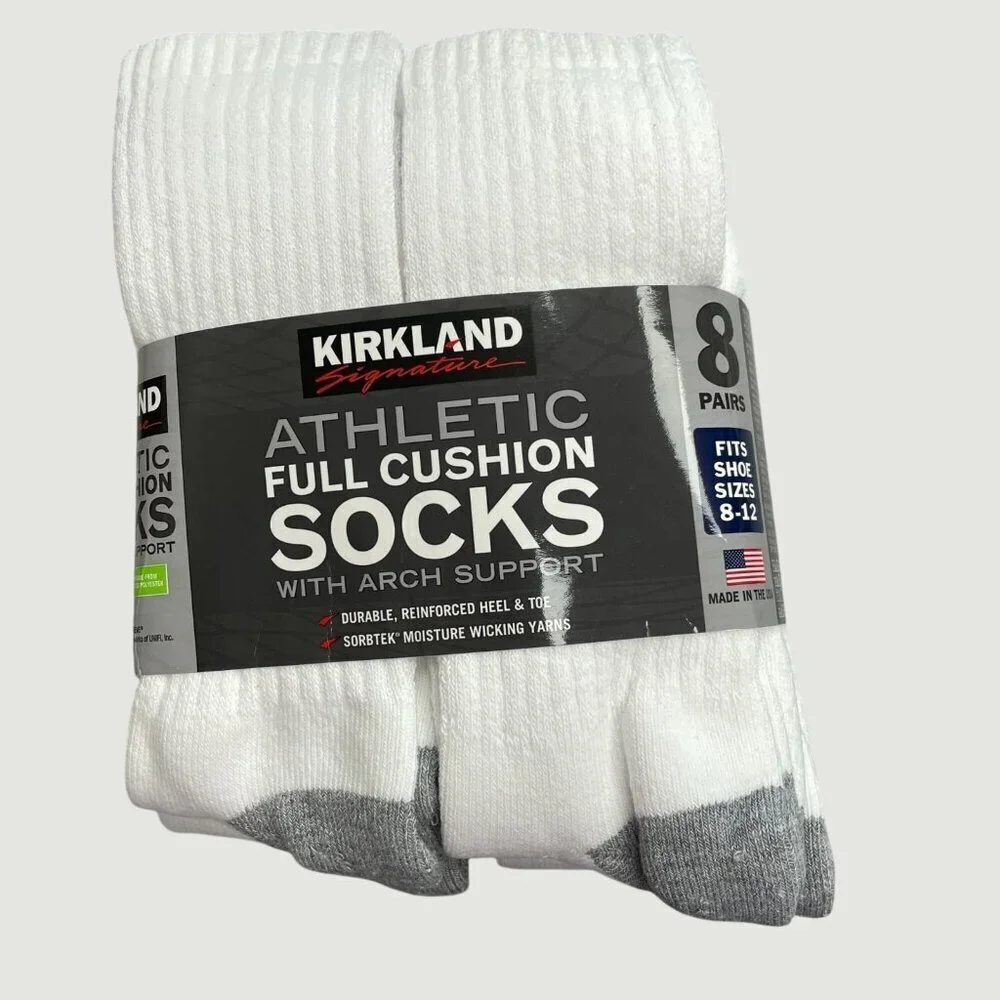 Kirkland Signature Men's Sizes 8-12 8 Pairs Athletic Full Cushion Socks M0423